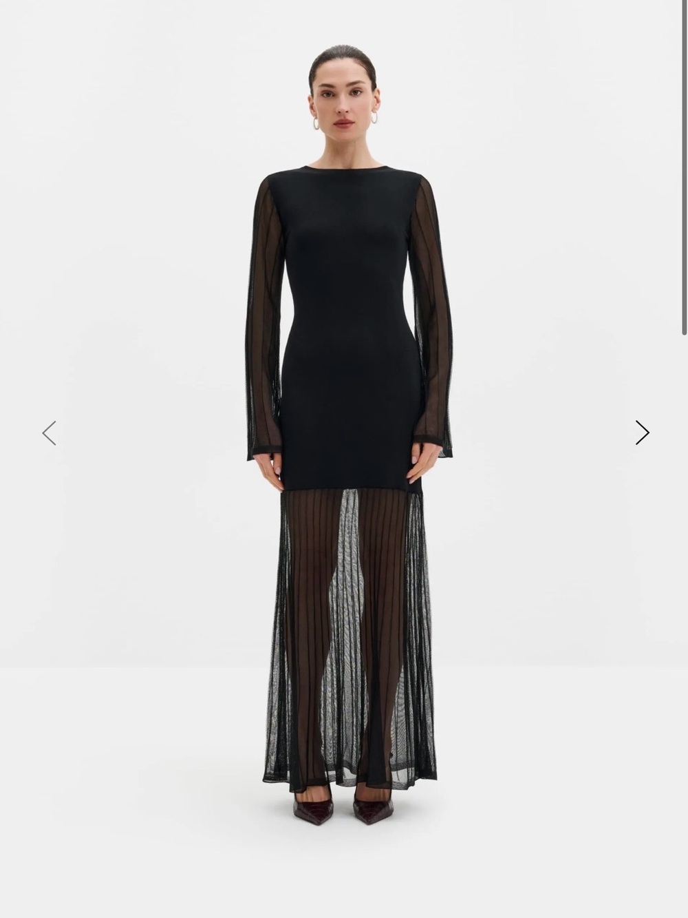 By Malina Black Sheer Paneled Long-Sleeve Maxi Dress size US XS